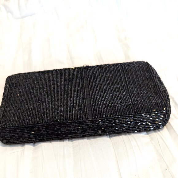 Vintage Glass Beaded Envelope HandBag Black Amazing Design Cocktail evening Glam - Picture 3 of 7